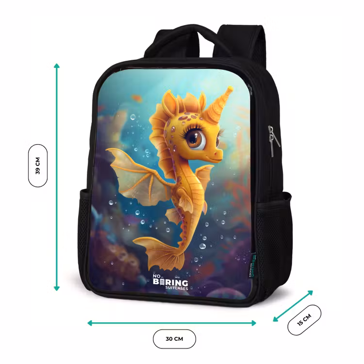 Sac à dos enfant - Noir - Hippocampe orange dans l'eau — 8