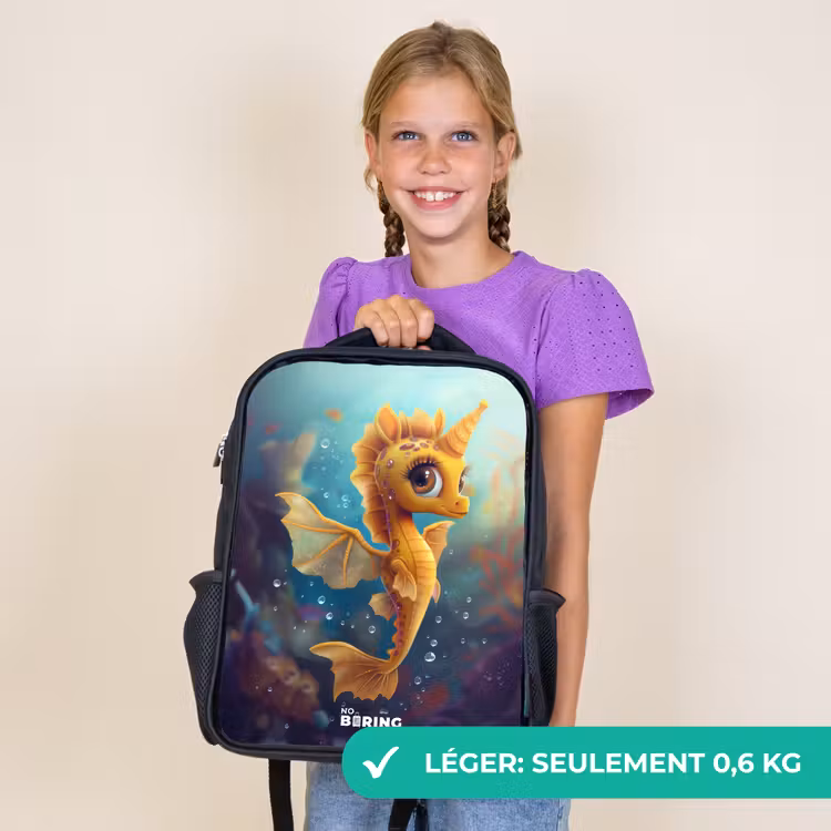 Sac à dos enfant - Noir - Hippocampe orange dans l'eau — 9