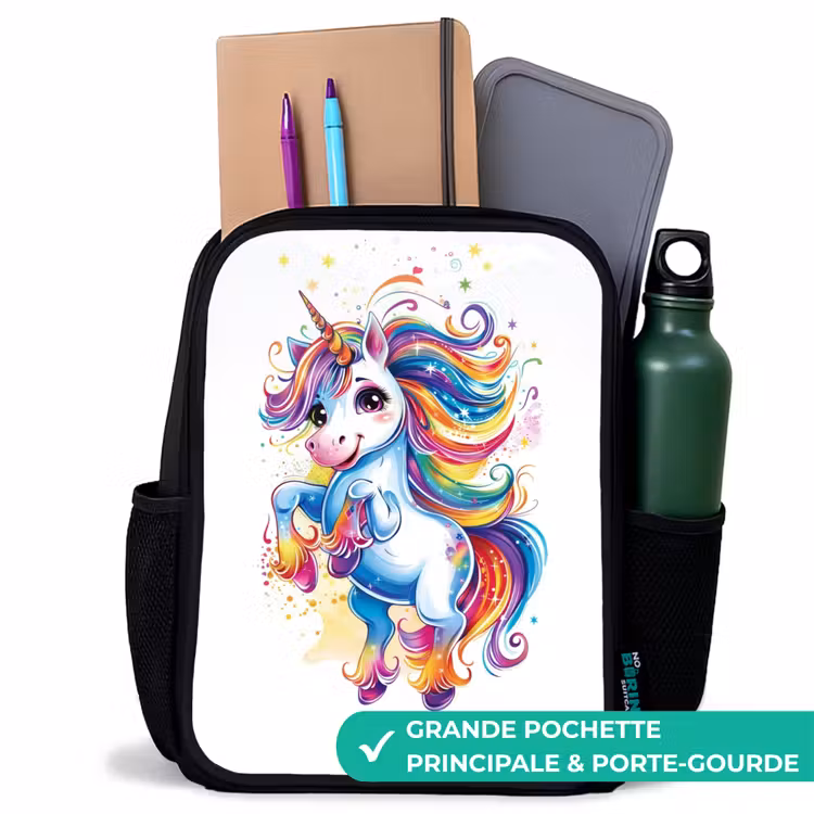 Sac à dos enfant - Noir - Licorne à la crinière arc-en-ciel — 10