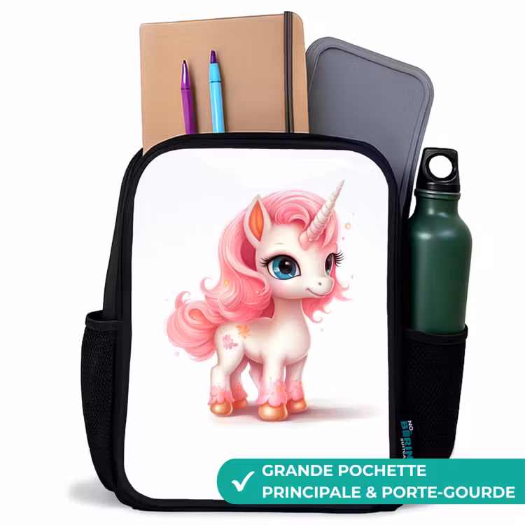 Sac à dos enfant - Noir - Licorne à la crinière rose — 10