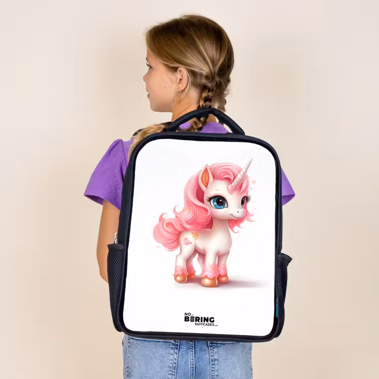 Sac à dos enfant - Noir - Licorne à la crinière rose — 4