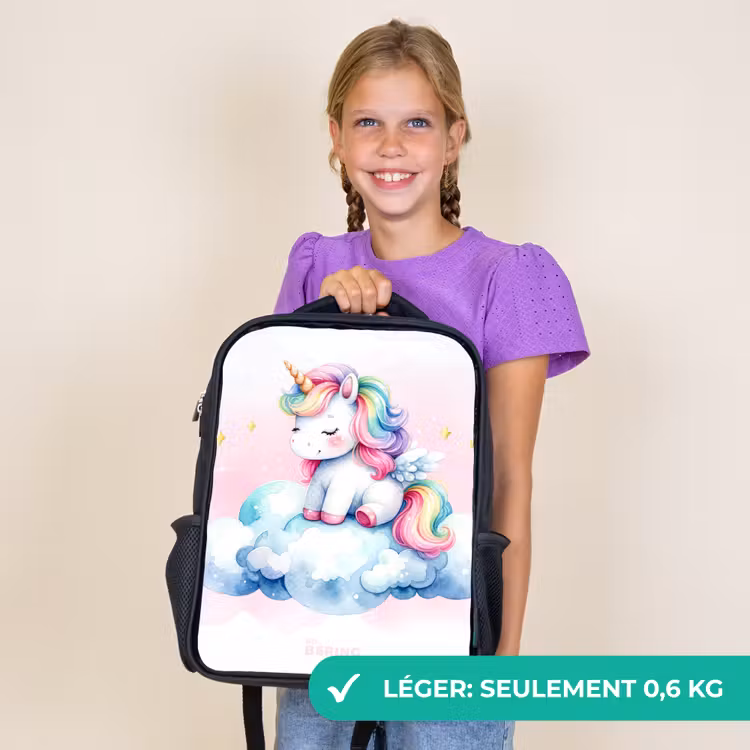 Sac à dos enfant - Noir - Licorne à la crinière arc-en-ciel sur un nuage — 9