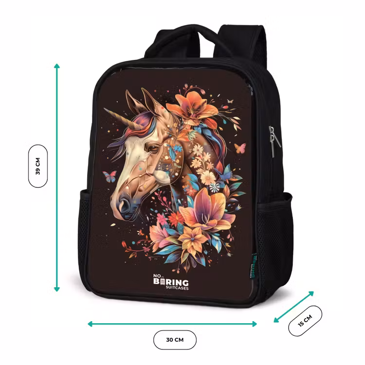 Sac à dos enfant - Noir - Licorne et fleurs sur fond noir — 8