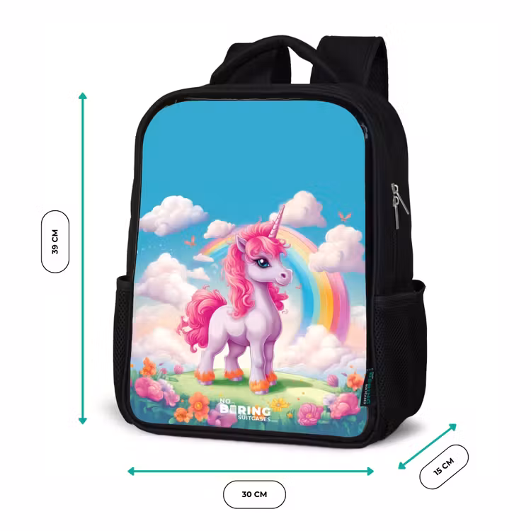 Sac à dos enfant - Noir - Licorne joyeuse devant un arc-en-ciel — 8