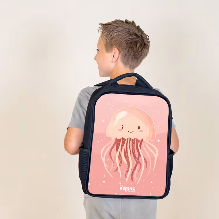 Sac à dos enfant - Noir - Méduse rose avec visage — 2