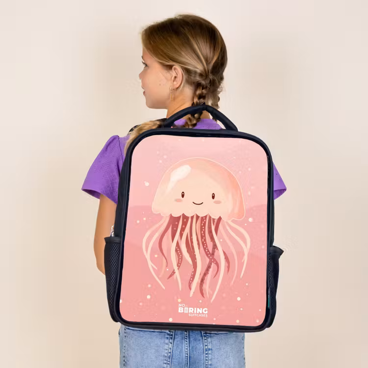 Sac à dos enfant - Noir - Méduse rose avec visage — 4
