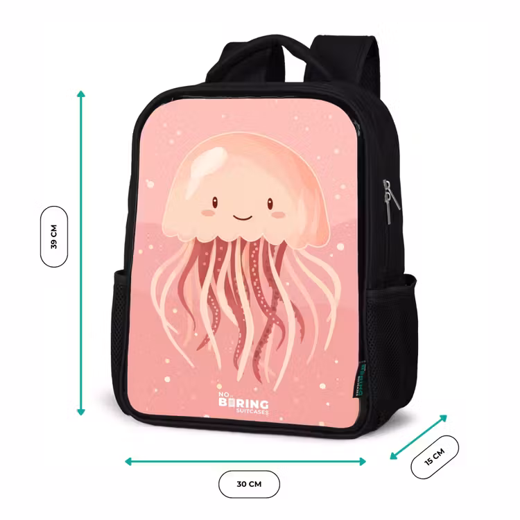Sac à dos enfant - Noir - Méduse rose avec visage — 8