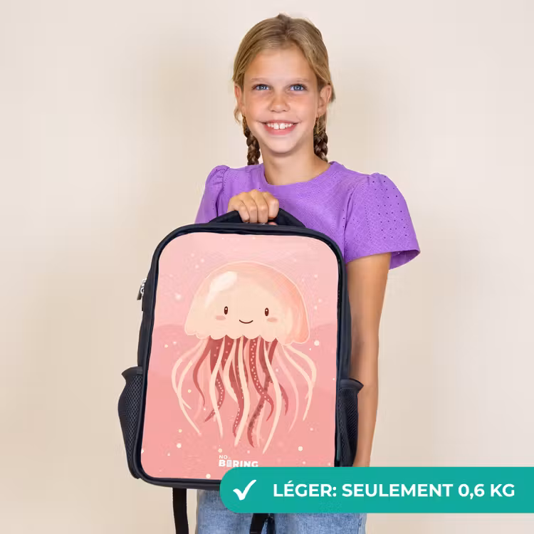 Sac à dos enfant - Noir - Méduse rose avec visage — 9