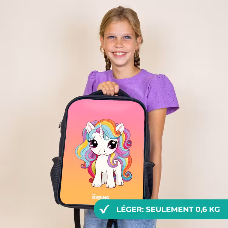 Sac à dos enfant - Noir - Petite licorne aux couleurs de l'arc-en-ciel — 9