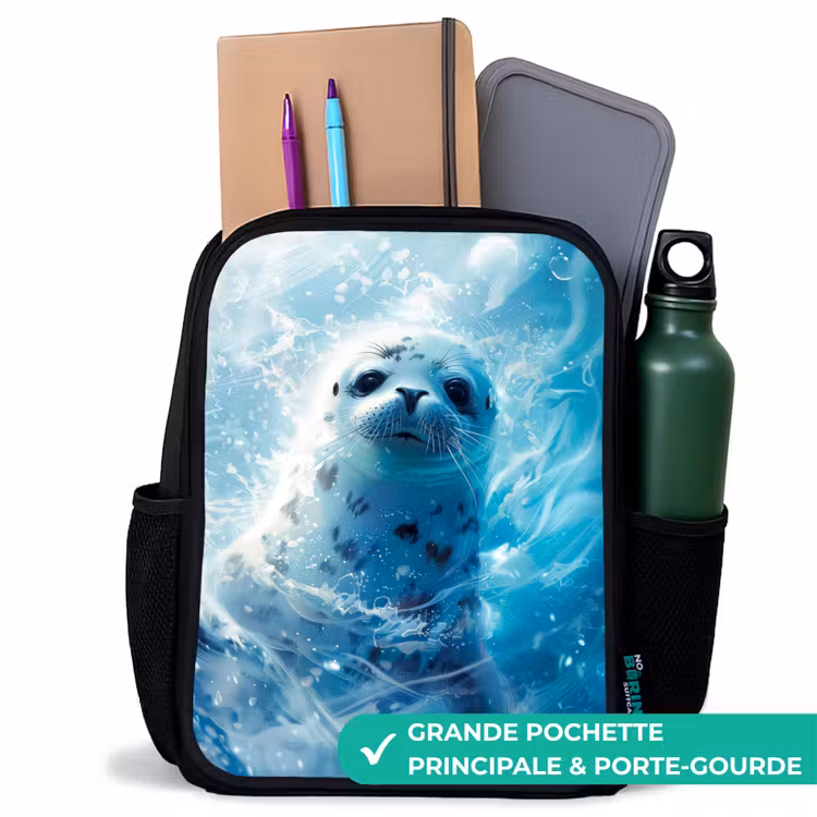 Sac à dos enfant - Noir - Phoque blanc dans l'eau — 10