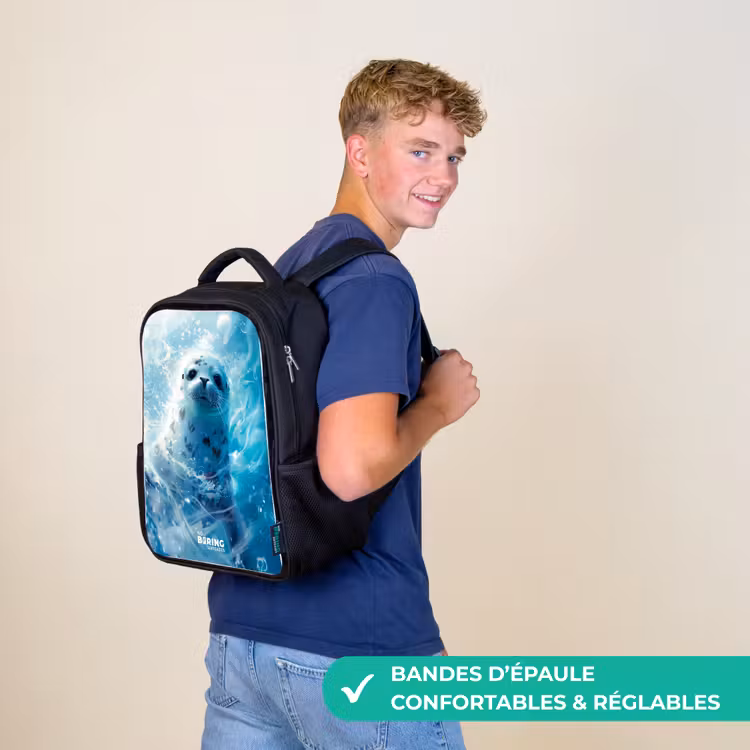 Sac à dos enfant - Noir - Phoque blanc dans l'eau — 11