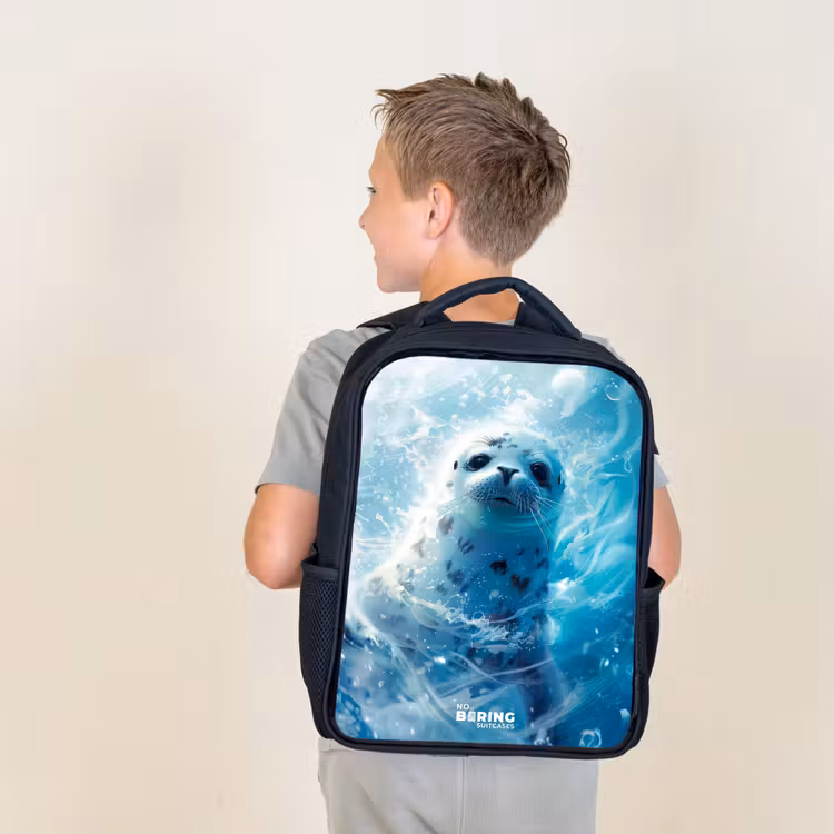 Sac à dos enfant - Noir - Phoque blanc dans l'eau — 2