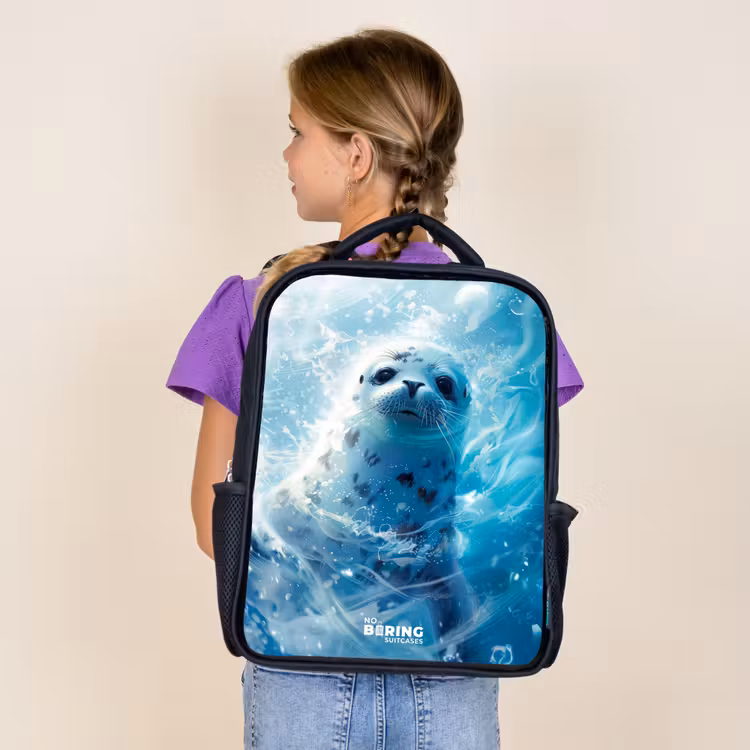 Sac à dos enfant - Noir - Phoque blanc dans l'eau — 4