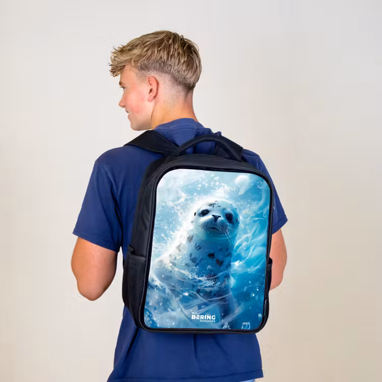 Sac à dos enfant - Noir - Phoque blanc dans l'eau — 5