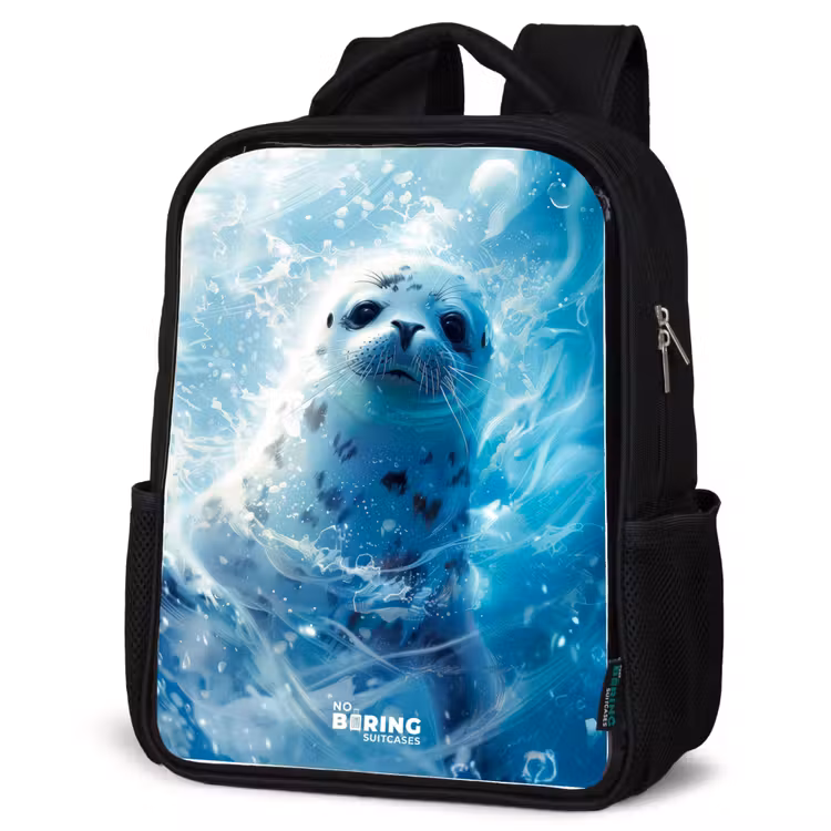 Sac à dos enfant - Noir - Phoque blanc dans l'eau — 6