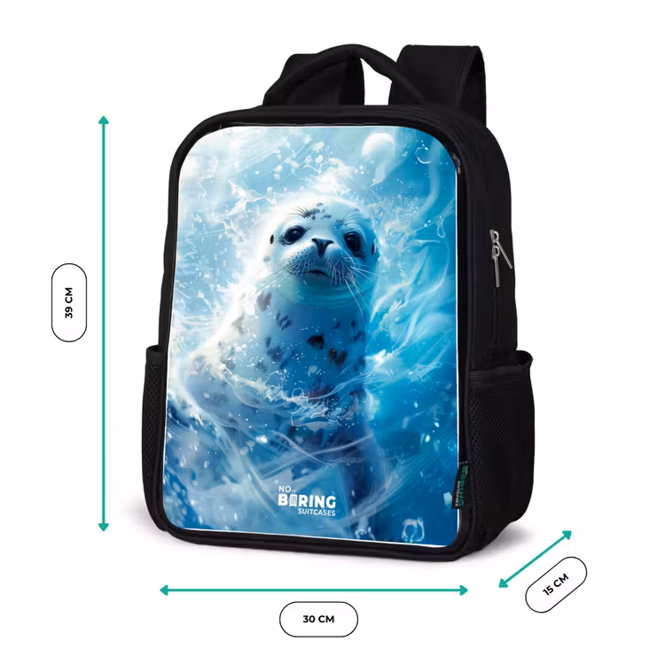 Sac à dos enfant - Noir - Phoque blanc dans l'eau — 8