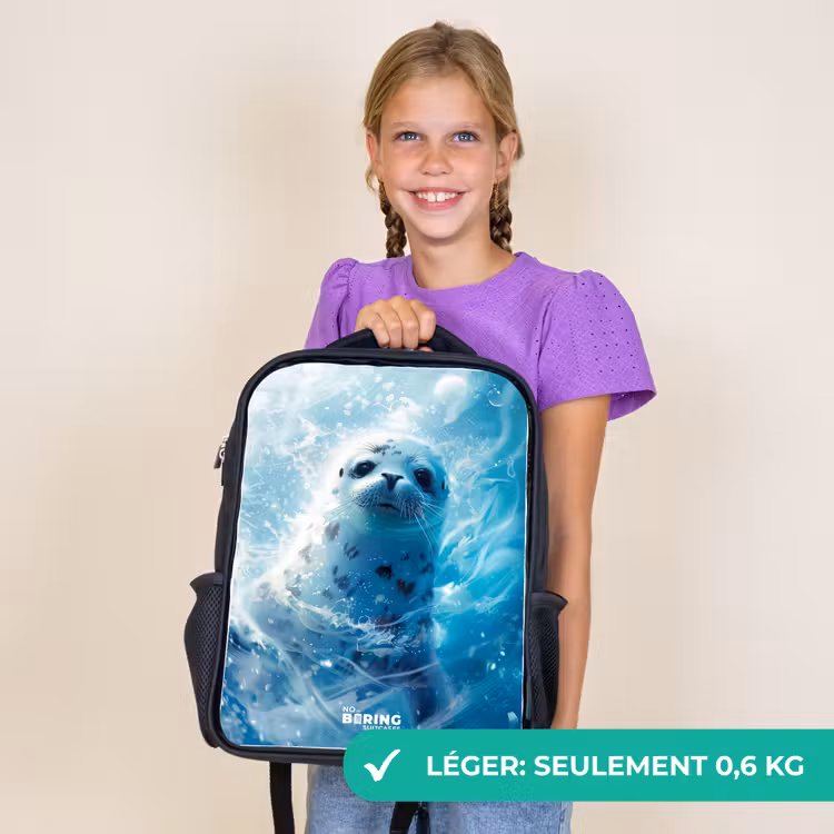 Sac à dos enfant - Noir - Phoque blanc dans l'eau — 9