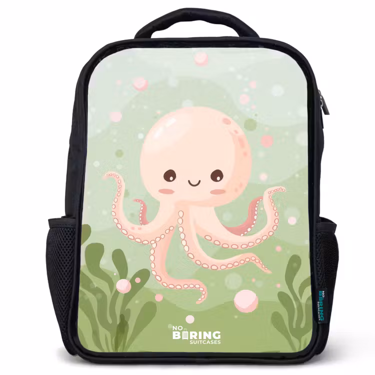 Sac à dos enfant - Noir - Pieuvre rose avec un sourire — 1
