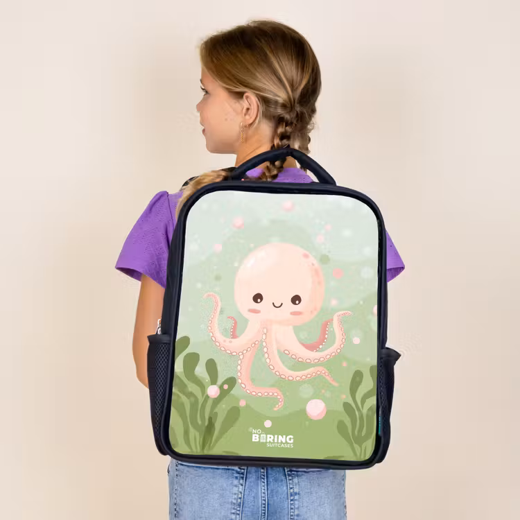 Sac à dos enfant - Noir - Pieuvre rose avec un sourire — 4