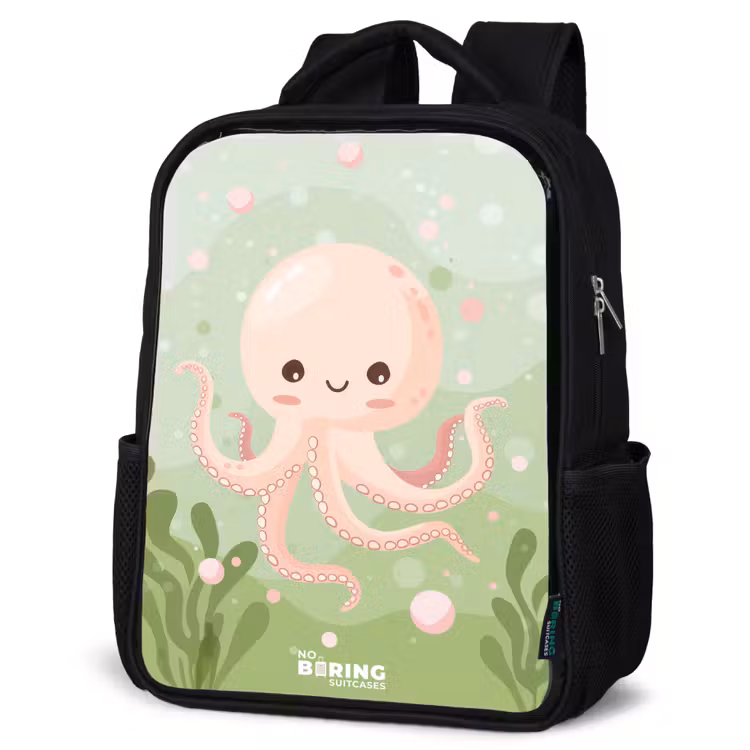 Sac à dos enfant - Noir - Pieuvre rose avec un sourire — 6