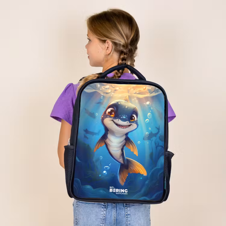 Sac à dos enfant - Noir - Requin avec le visage dans l'eau — 4