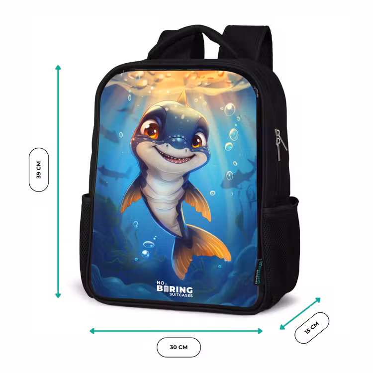 Sac à dos enfant - Noir - Requin avec le visage dans l'eau — 8