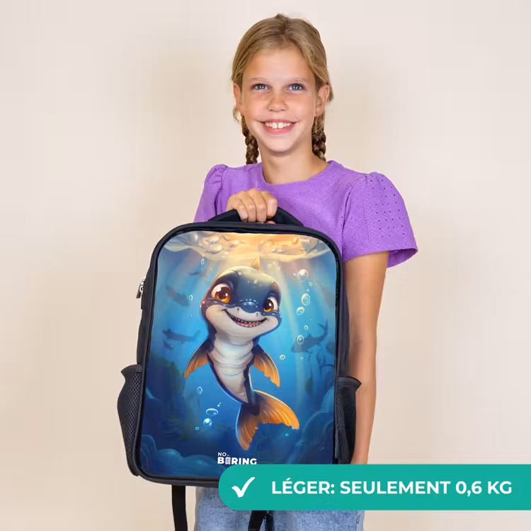 Sac à dos enfant - Noir - Requin avec le visage dans l'eau — 9