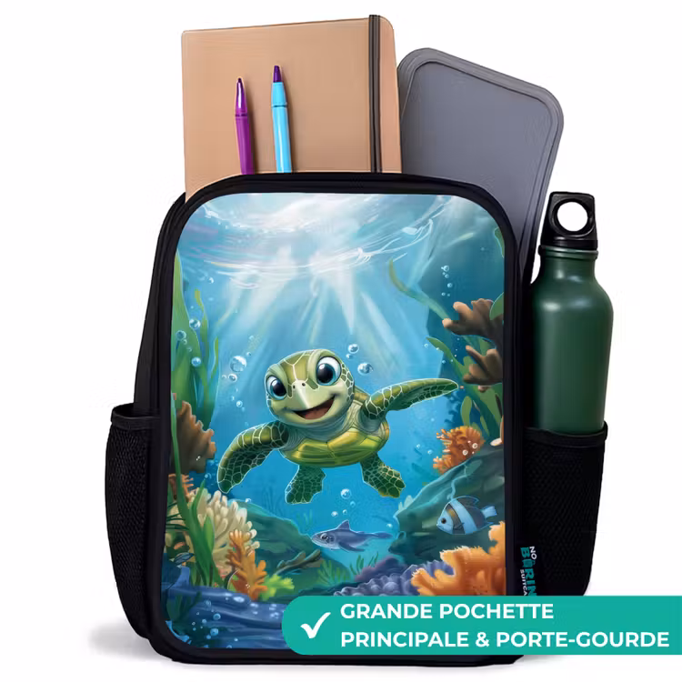 Sac à dos enfant - Noir - Tortue verte en train de nager — 10