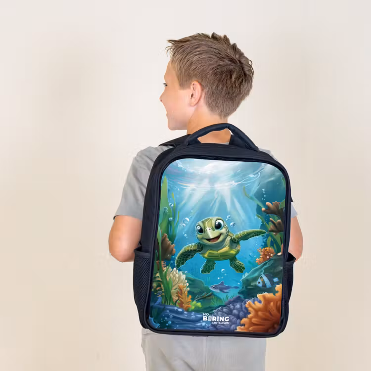 Sac à dos enfant - Noir - Tortue verte en train de nager — 2