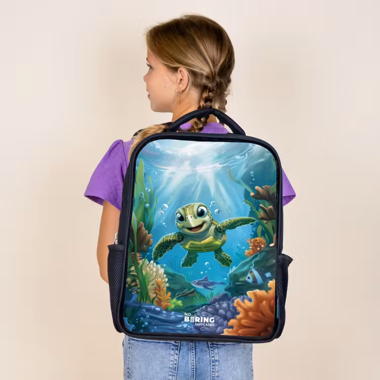 Sac à dos enfant - Noir - Tortue verte en train de nager — 4
