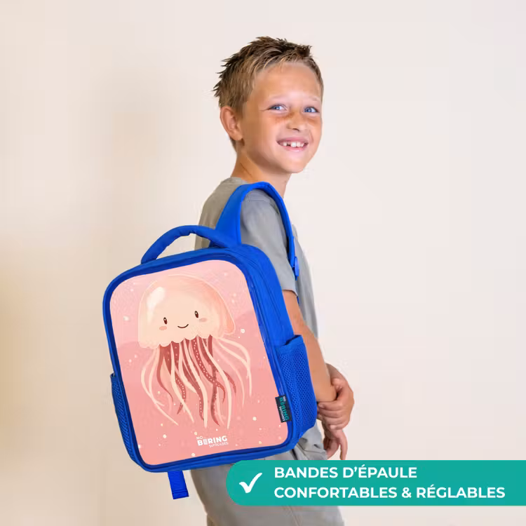 Sac à dos enfant - Bleu - Méduse rose avec visage — 4