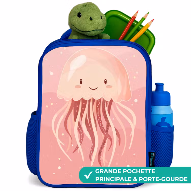Sac à dos enfant - Bleu - Méduse rose avec visage — 5
