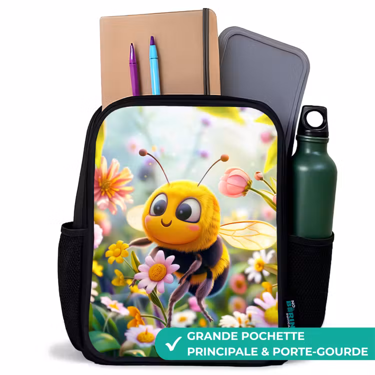 Sac à dos enfant - Noir - Abeille sur une fleur — 10