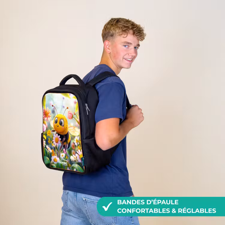 Sac à dos enfant - Noir - Abeille sur une fleur — 11