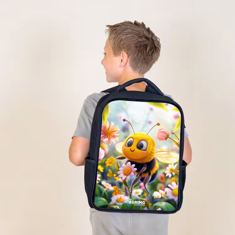 Sac à dos enfant - Noir - Abeille sur une fleur — 2