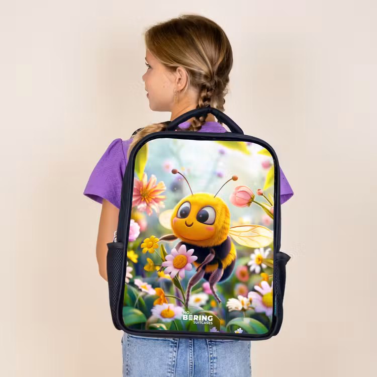 Sac à dos enfant - Noir - Abeille sur une fleur — 4