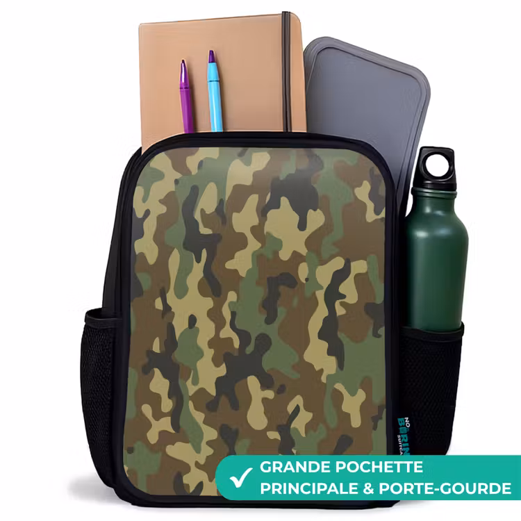 Sac à dos enfant - Noir - Camouflage vert avec couleur sable — 10