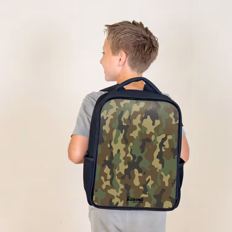 Sac à dos enfant - Noir - Camouflage vert avec couleur sable — 2