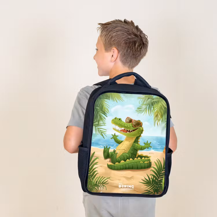 Sac à dos enfant - Noir - Crocodile sur la plage — 2