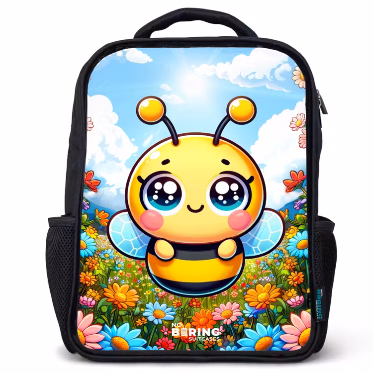 Sac à dos enfant - Noir - Mignonne abeille parmi les fleurs — 1