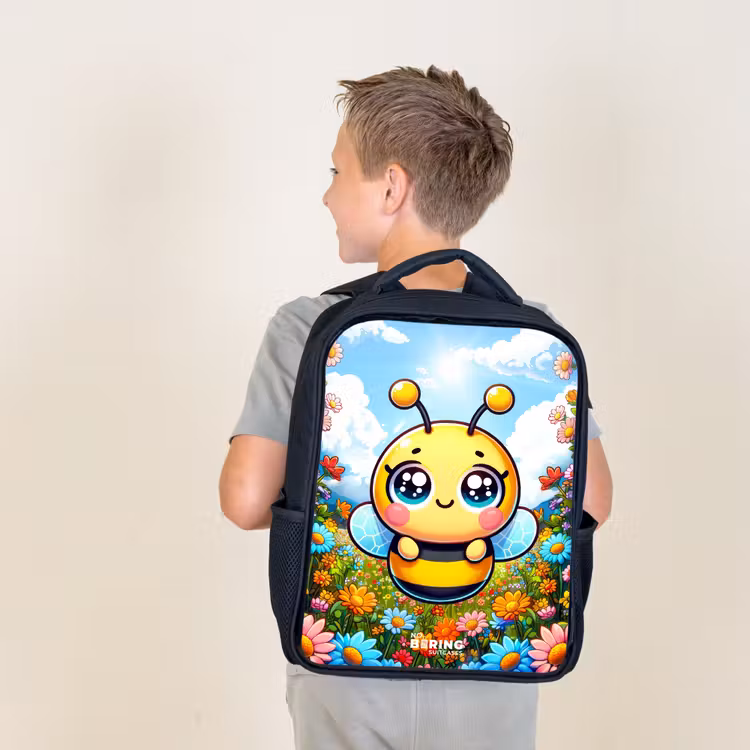 Sac à dos enfant - Noir - Mignonne abeille parmi les fleurs — 2