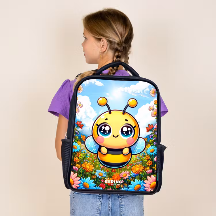 Sac à dos enfant - Noir - Mignonne abeille parmi les fleurs — 4