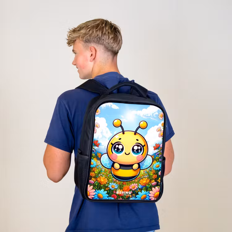 Sac à dos enfant - Noir - Mignonne abeille parmi les fleurs — 5