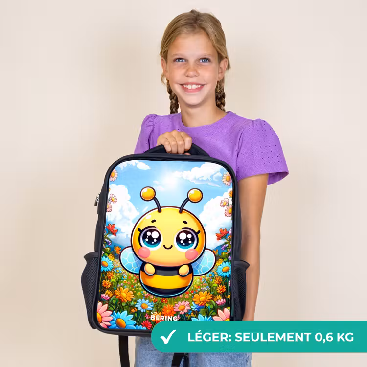 Sac à dos enfant - Noir - Mignonne abeille parmi les fleurs — 9