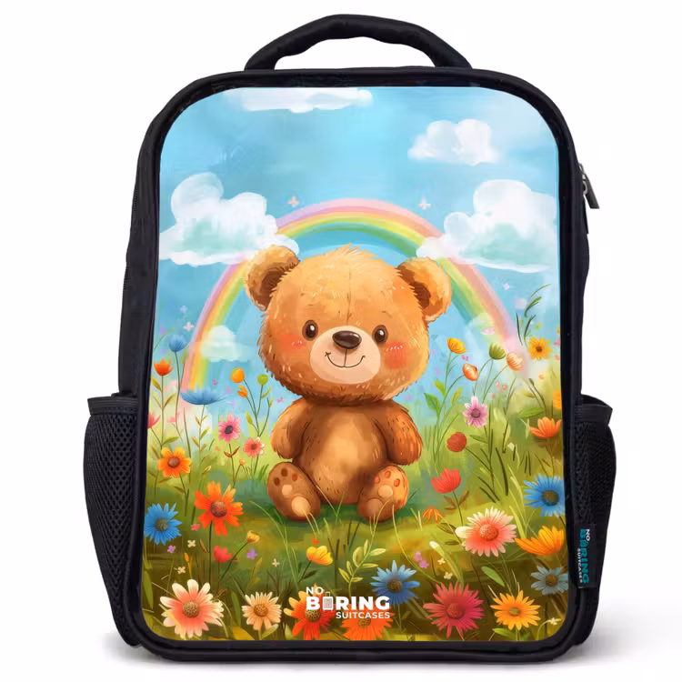 Sac à dos enfant - Noir - Ours en peluche parmi les fleurs — 1