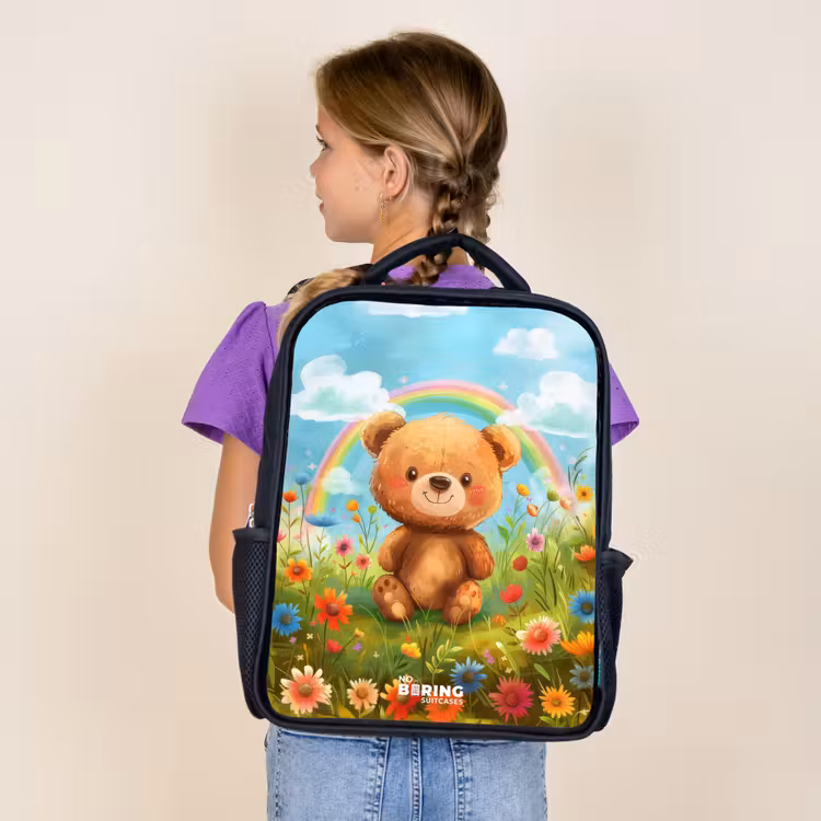 Sac à dos enfant - Noir - Ours en peluche parmi les fleurs — 4
