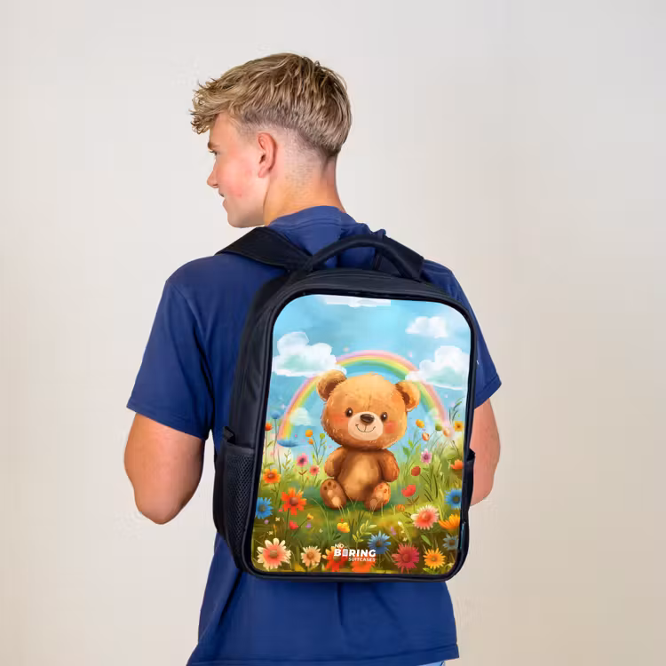 Sac à dos enfant - Noir - Ours en peluche parmi les fleurs — 5