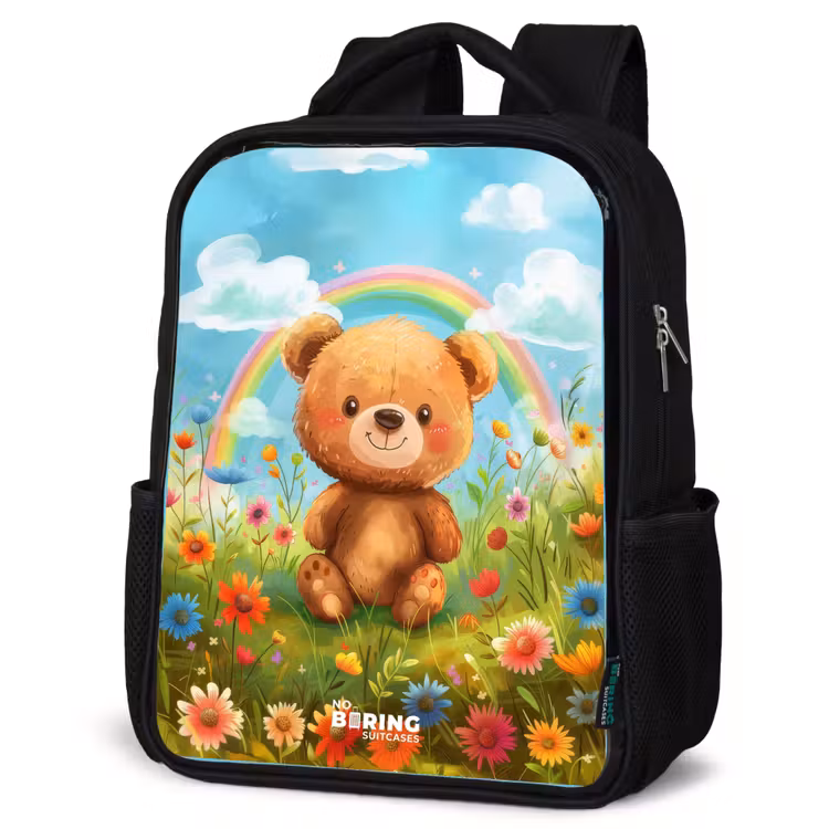 Sac à dos enfant - Noir - Ours en peluche parmi les fleurs — 6