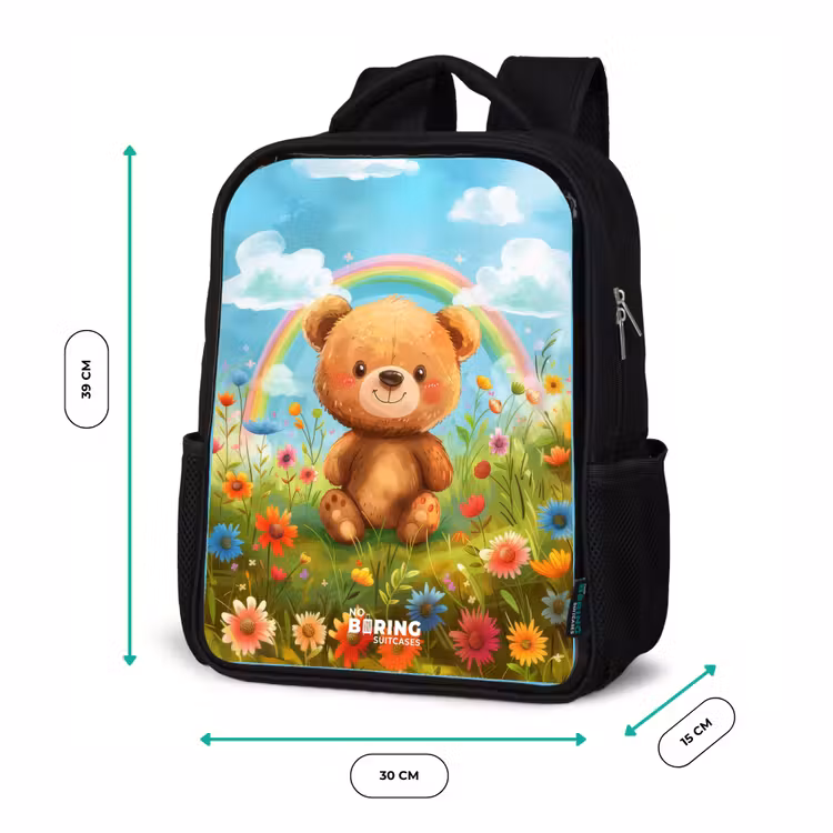 Sac à dos enfant - Noir - Ours en peluche parmi les fleurs — 8