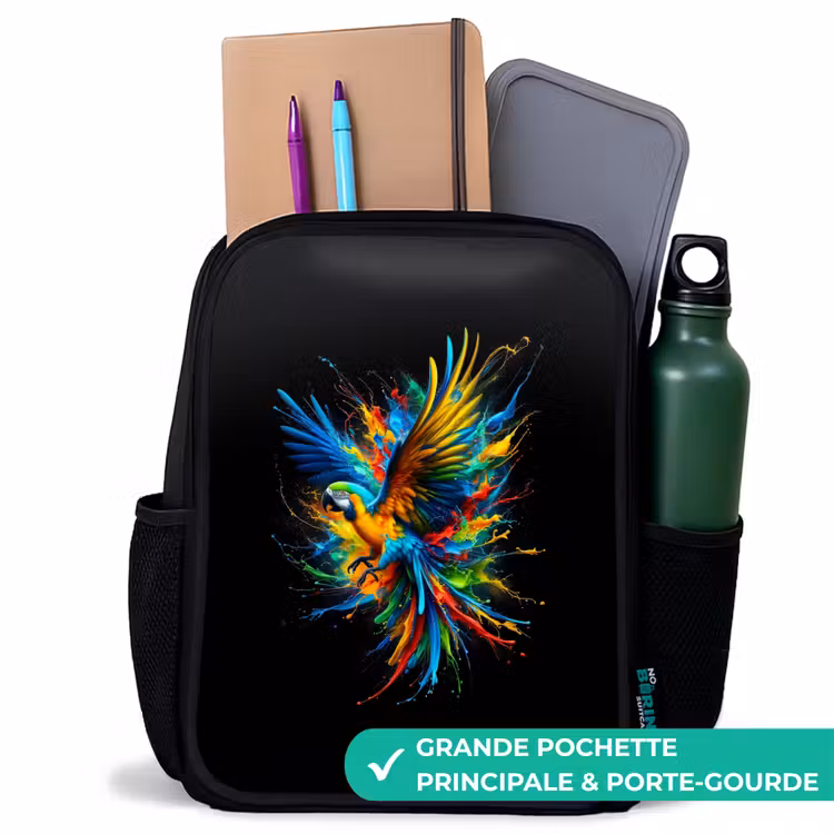 Sac à dos enfant - Noir - Perroquet coloré — 10